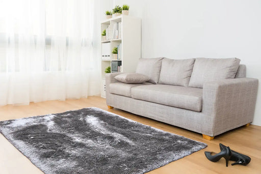 Asiatic plush plush silver Grey Living Room Shaggy Rug.