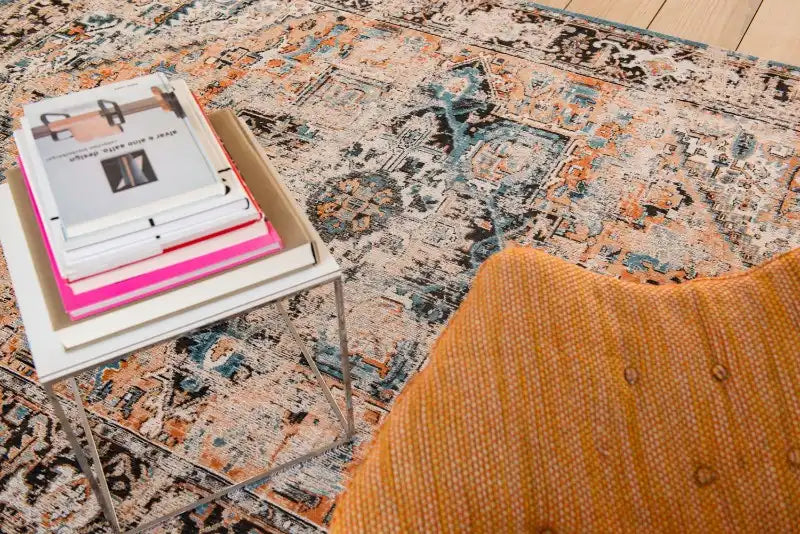 Louis de Poortere antiquarian heriz 8705 seray orange Blue, Orange Living Room Flat Weave Rug.