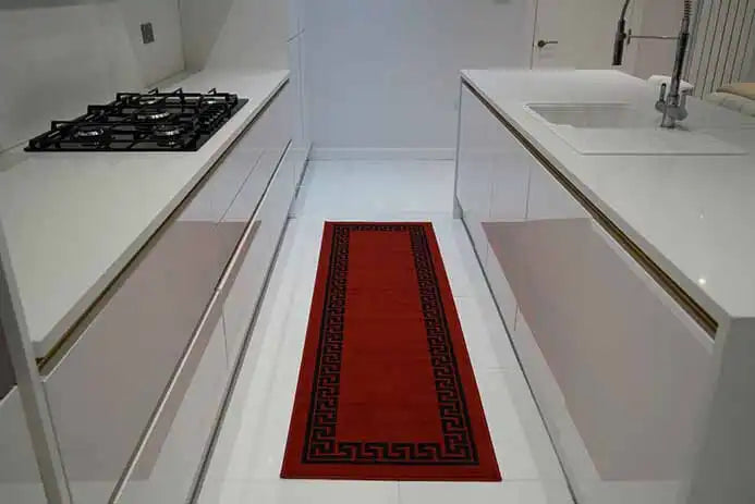 Serdim Rugs gel back 413 red black Black, Red Living Room Geometric Rug.