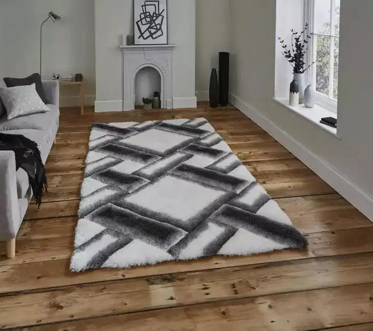 Think Rugs noble house 9716 grey ivory Grey  Shaggy Rug.