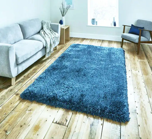 Think Rugs montana steel blue Blue Living Room Shaggy Rug.