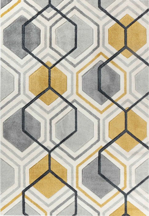 Serdim Rugs valencia 750 grey Grey, Yellow, Multicoloured Living Room Geometric Rug.