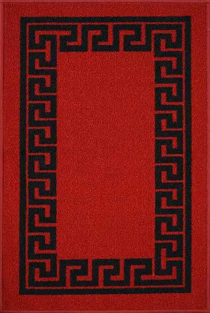 Serdim Rugs gel back 413 red black Black, Red Living Room Geometric Rug.