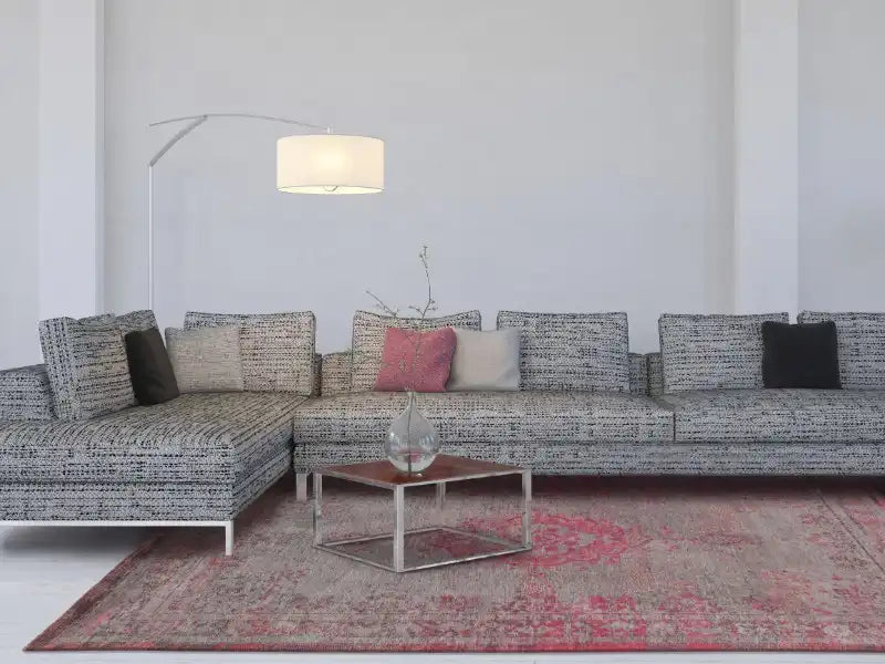 Louis de Poortere fading world pink flash Grey, Pink Living Room Flat Weave Rug.