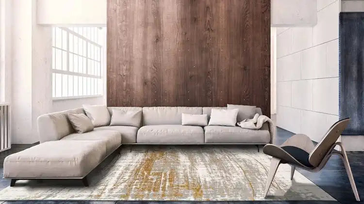 Louis de Poortere mad men columbus gold 8419 Grey Living Room Flat Weave Rug.