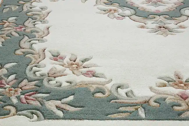 Oriental Weavers royal indian cream green Green, Ivory Living Room Wool Rug.