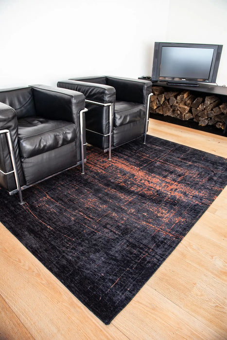 Louis de Poortere mad men griff 8925 soho copper Grey, Black, Orange Living Room Flat Weave Rug.