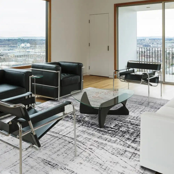 Louis de Poortere mad men 8926 black and white Black, Ivory Living Room Flat Weave Rug.