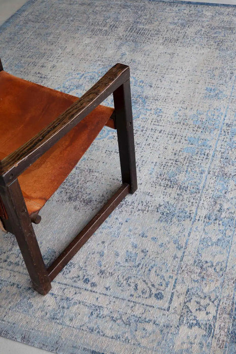 Louis de Poortere fading world medallion 9065 grey jeans Blue Living Room Flat Weave Rug.