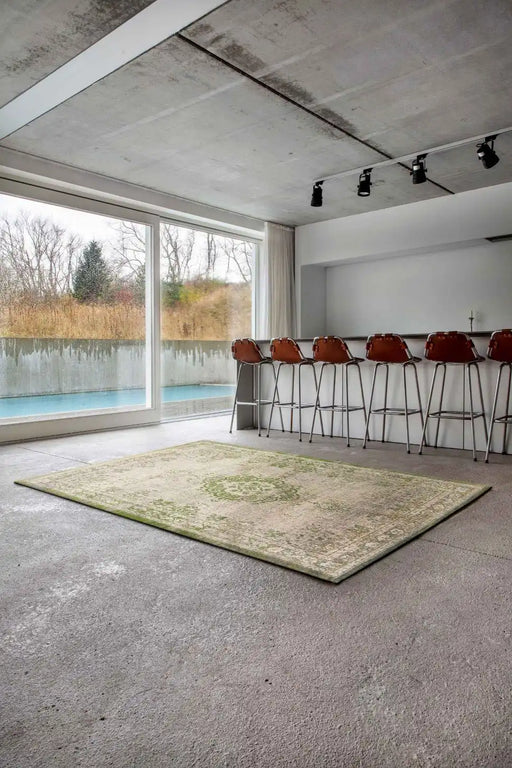 Louis de Poortere fading world medallion 9066 grey forest Grey, Ivory, Multicoloured Living Room Flat Weave Rug.