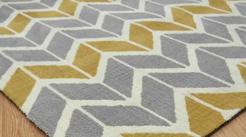 Asiatic arlo ar06 chevron lemon grey Grey, Yellow  Geometric Rug.