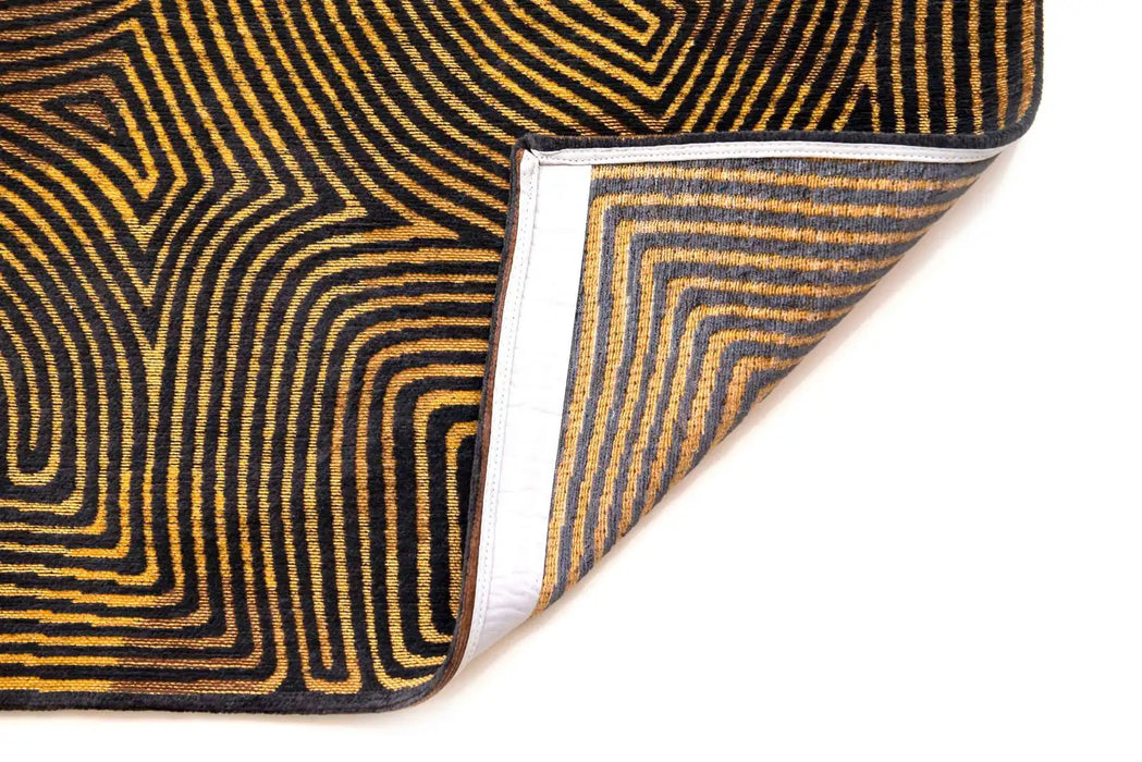 Louis de Poortere coral meditation 9227 black gold Yellow, Black Living Room Striped Rug.