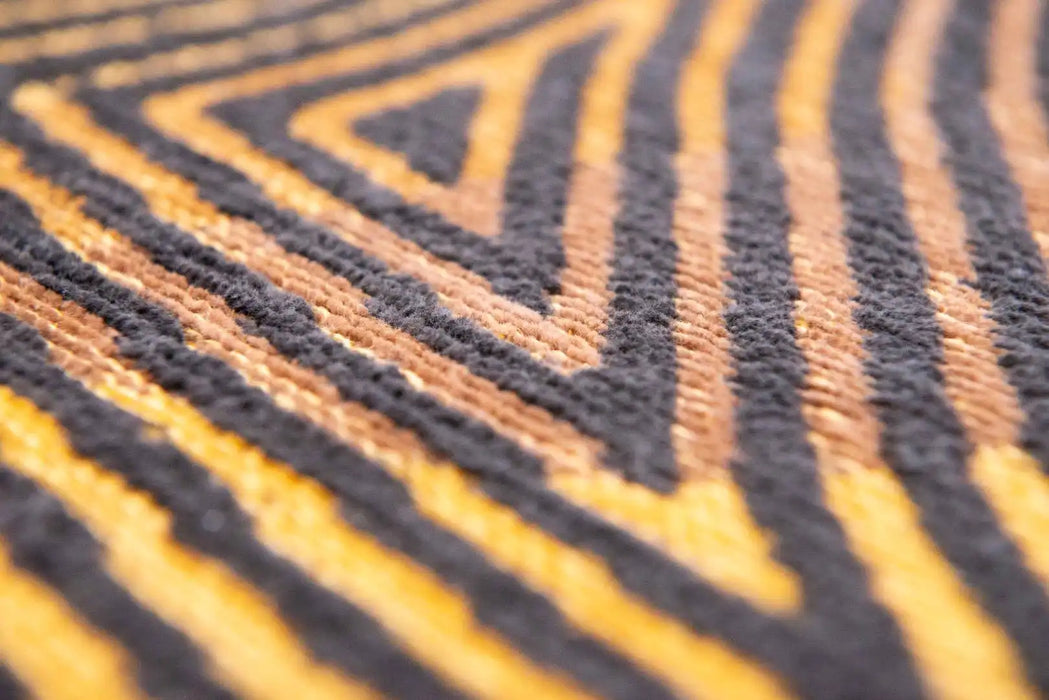 Louis de Poortere coral meditation 9227 black gold Yellow, Black Living Room Striped Rug.