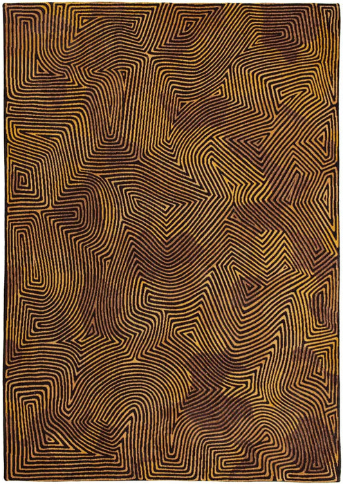 Louis de Poortere coral meditation 9227 black gold Yellow, Black Living Room Striped Rug.