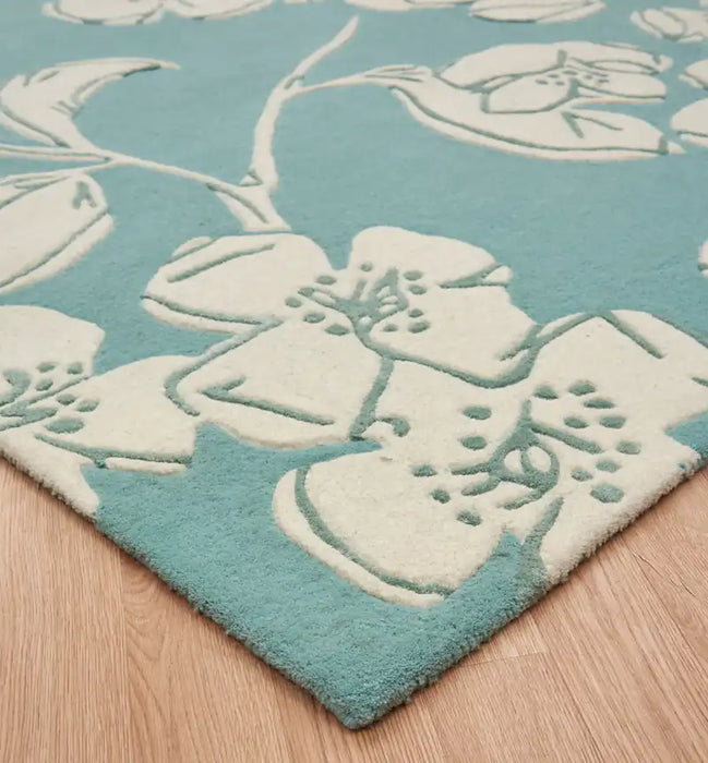Asiatic devore matrix max12 blue Blue, Ivory  Wool Rug.