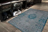 Louis de Poortere fading world medallion 8255 grey turquoise Blue, Grey, Multicoloured Living Room Flat Weave Rug.