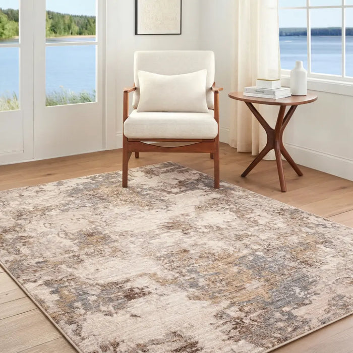 Arda Abstract Grey Brown Taupe Modern Marble Fringe Living Dining Bedroom ACZ2303 Rug