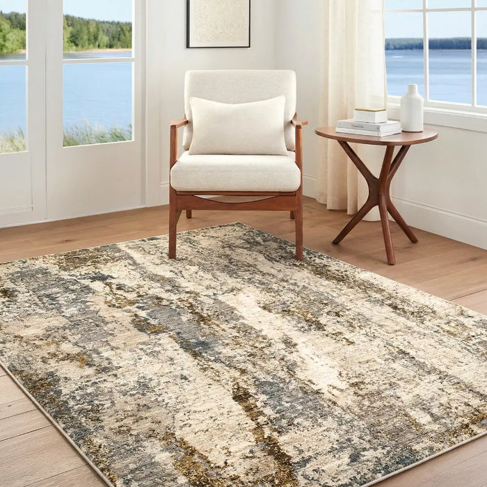 Arda Abstract Taupe Grey Brown Modern Marble Fringe Living Dining Bedroom ACZ2304 Rug