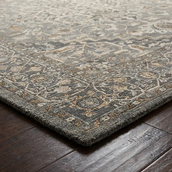 Arda Vintage Blue Grey Brown Traditional Boho Fringe Living Dining Bedroom ACZ2306 Rug