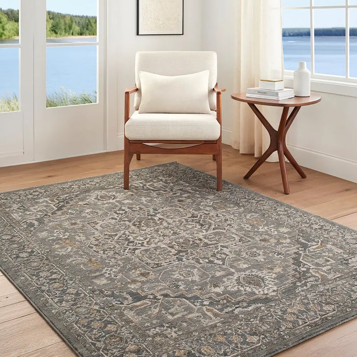 Arda Vintage Blue Grey Brown Traditional Boho Fringe Living Dining Bedroom ACZ2306 Rug