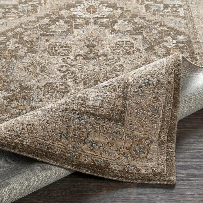 Arda Vintage Brown Grey Taupe Traditional Boho Fringe Living Dining Bedroom ACZ2308 Rug