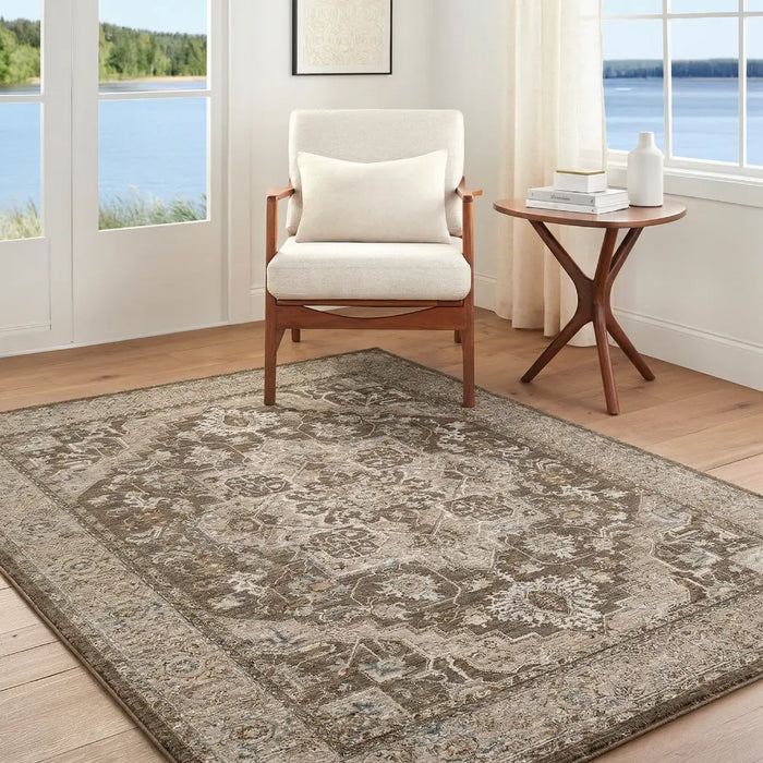 Arda Vintage Brown Grey Taupe Traditional Boho Fringe Living Dining Bedroom ACZ2308 Rug