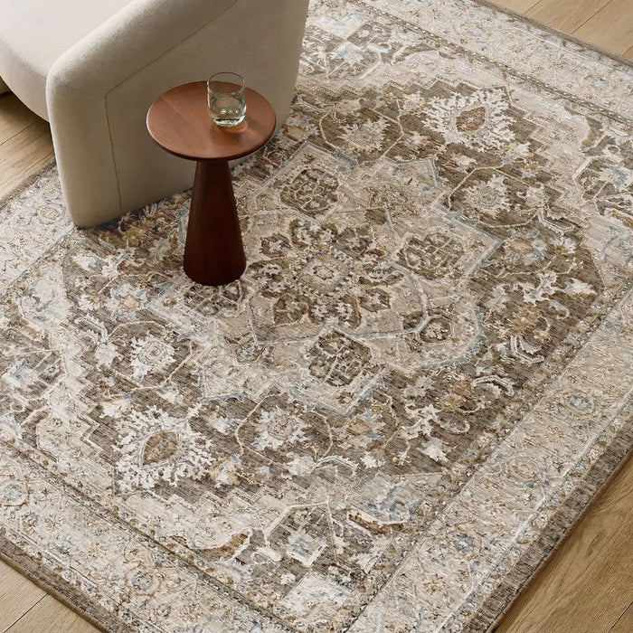 Arda Vintage Brown Grey Taupe Traditional Boho Fringe Living Dining Bedroom ACZ2308 Rug