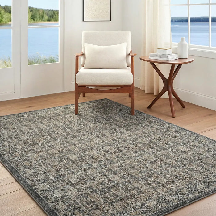 Arda Vintage Green Grey Brown Traditional Boho Fringe Living Dining Bedroom ACZ2309 Rug