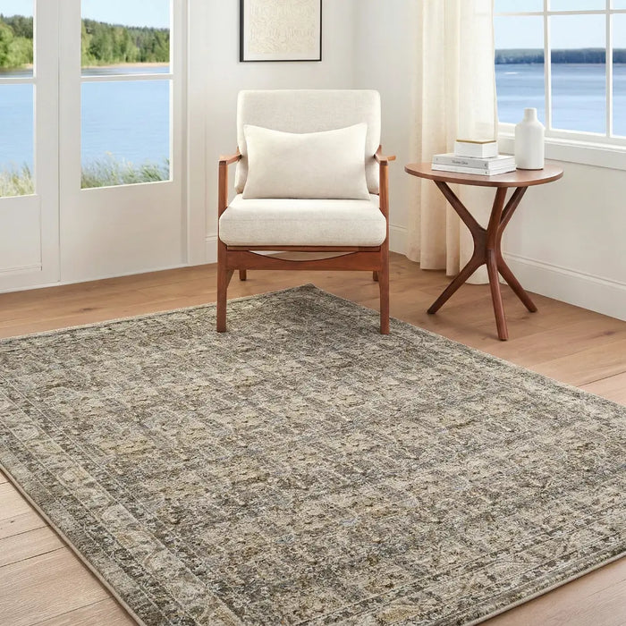 Arda Vintage Taupe Brown Grey Traditional Boho Fringe Living Dining Bedroom ACZ2312 Rug
