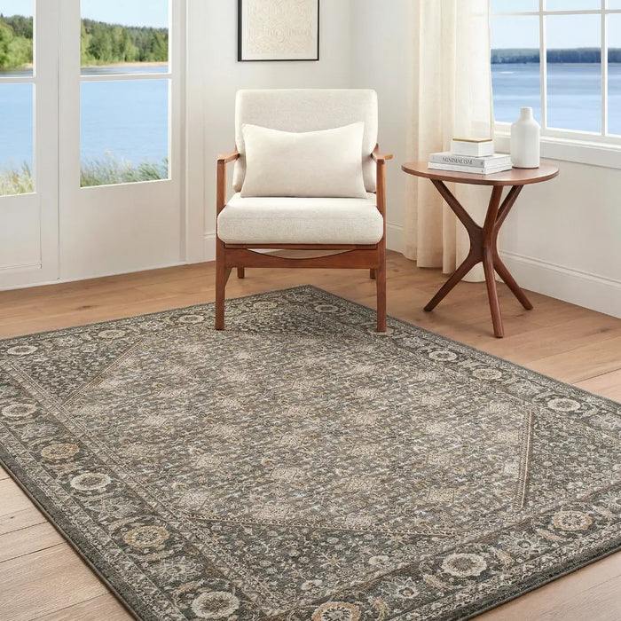 Arda Vintage Green Blue Brown Traditional Boho Fringe Living Dining Bedroom ACZ2314 Rug