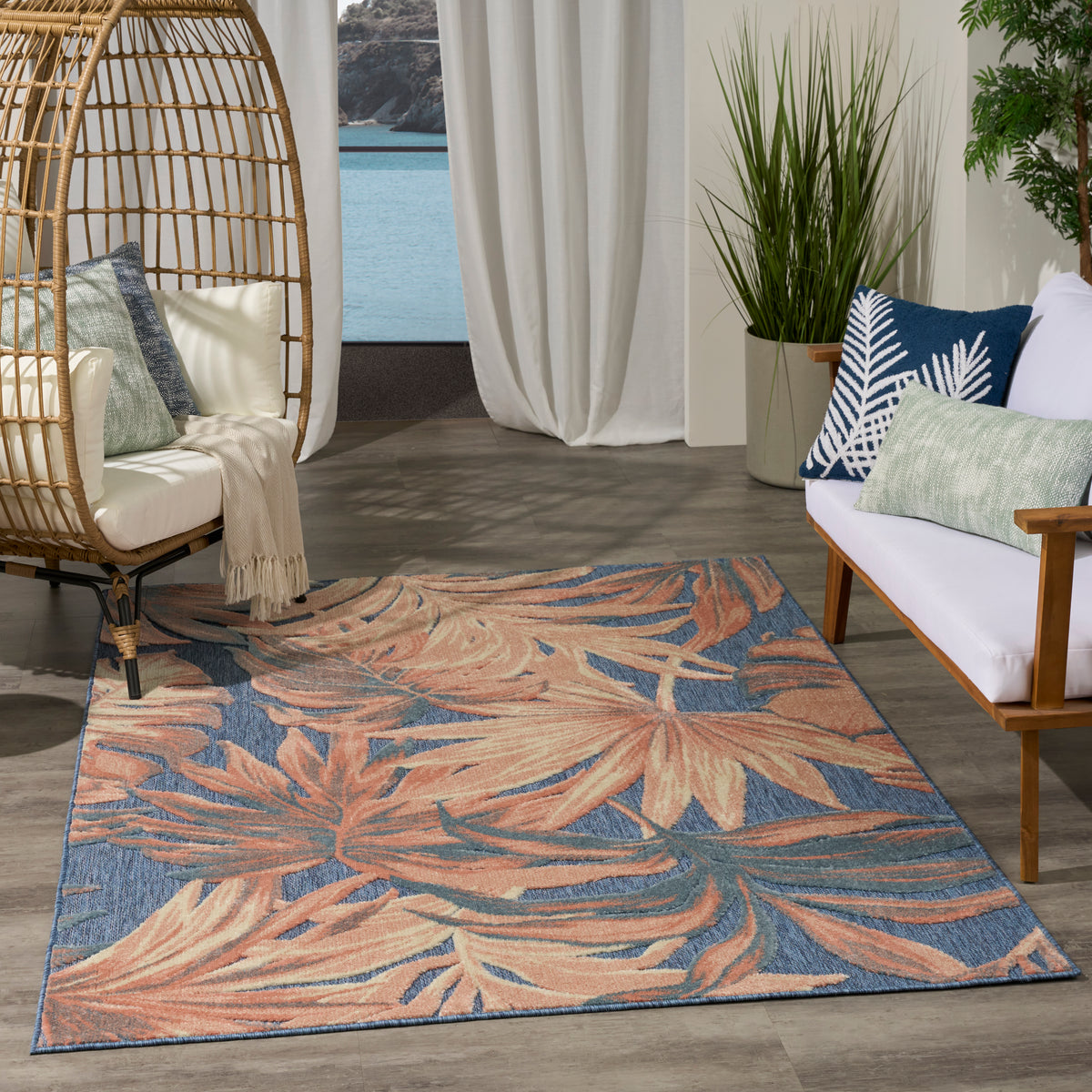 Rose Blue Rug ALOHA ALH43 BLUE ROSE Blue Rug — RugsDirect Online
