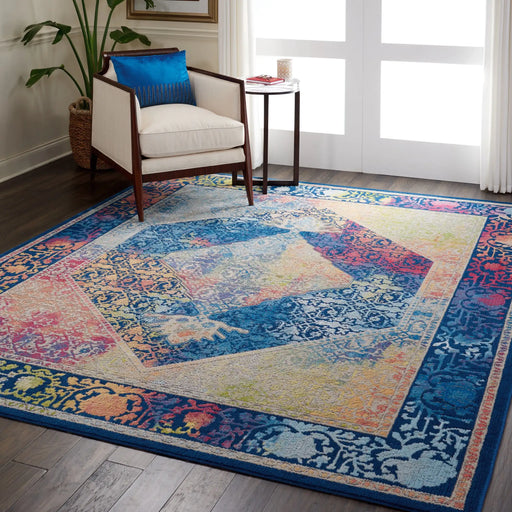Nourison ankara global anr04 blue mutli Blue, Multicoloured Living Room Moroccan Rug.