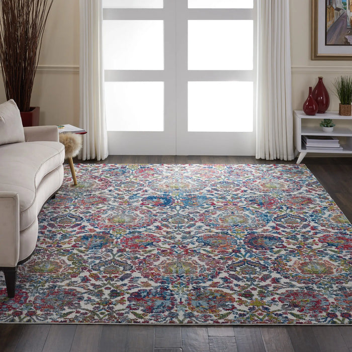 Nourison ankara global anr06 ivory blue Blue, Ivory Living Room Moroccan Rug.