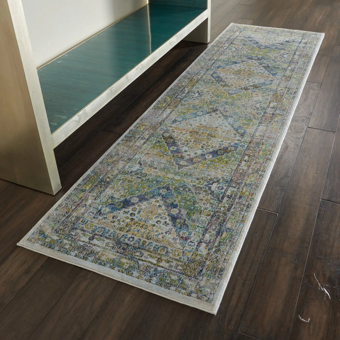 Nourison ankara global anr07 blue green Blue, Green Living Room Moroccan Rug.