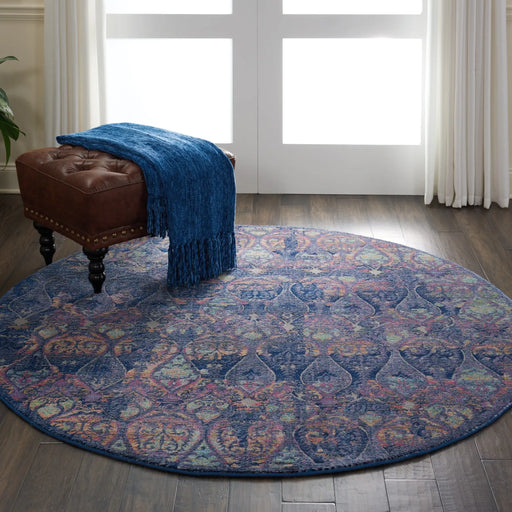 Nourison ankara global anr08 navy multi Blue, Multicoloured, Navy Living Room Moroccan Rug.