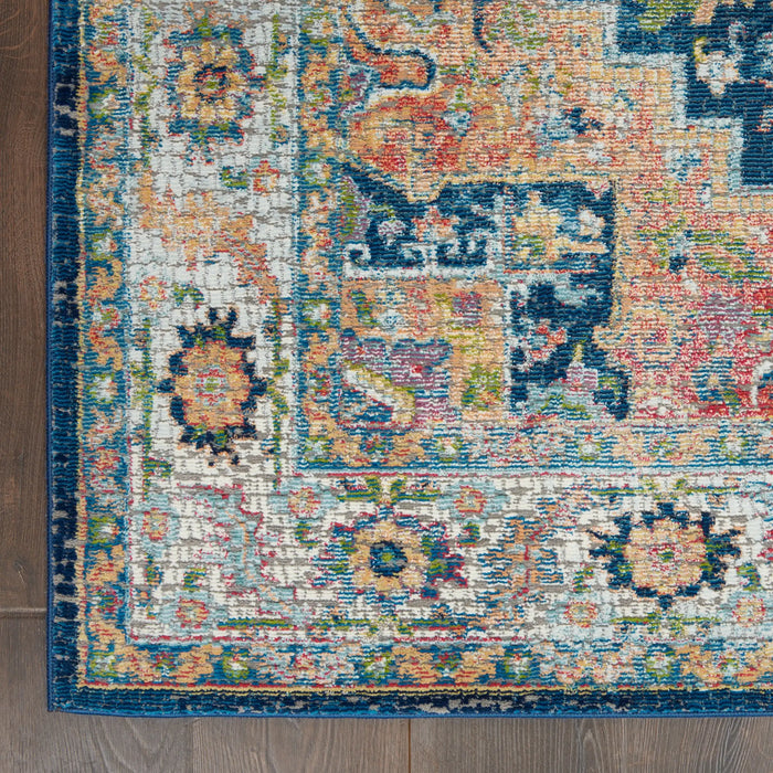 Nourison ankara global anr11 blue multi Blue, Multicoloured Living Room Moroccan Rug.