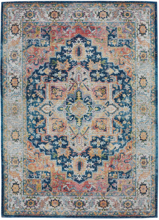 Nourison ankara global anr11 blue multi Blue, Multicoloured Living Room Moroccan Rug.