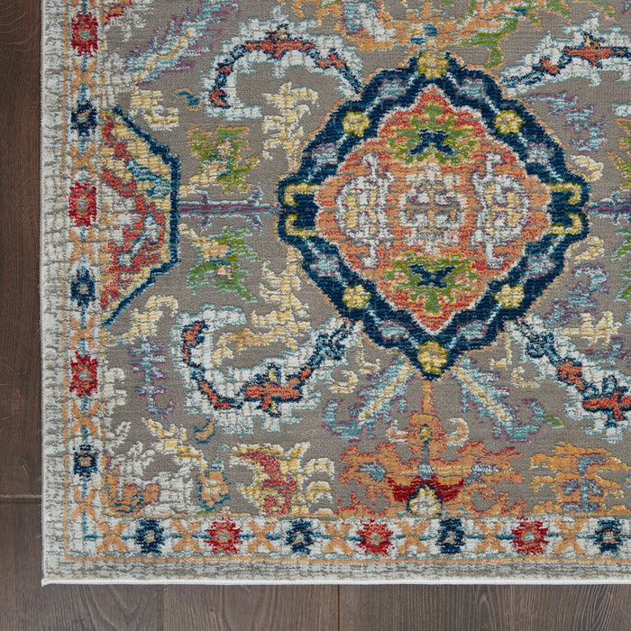 Nourison ankara global anr12 grey multi Grey, Multicoloured Living Room Moroccan Rug.