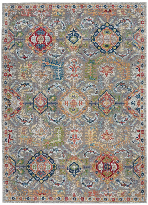 Nourison ankara global anr12 grey multi Grey, Multicoloured Living Room Moroccan Rug.