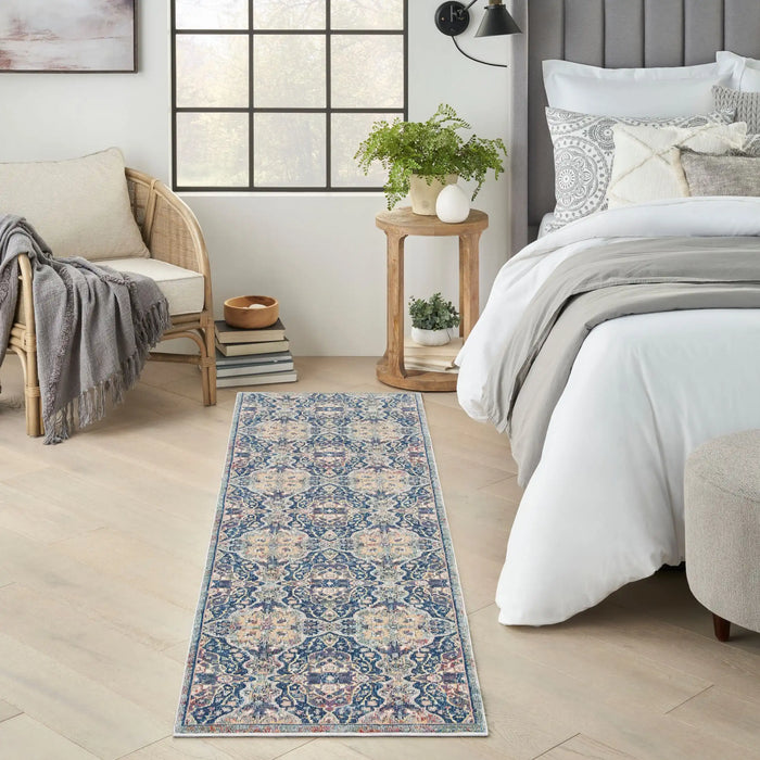 Nourison ankara global anr16 navy multi Blue, Multicoloured, Navy Living Room Moroccan Rug.