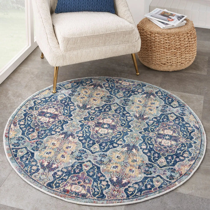Nourison ankara global anr16 navy multi Blue, Multicoloured, Navy Living Room Moroccan Rug.