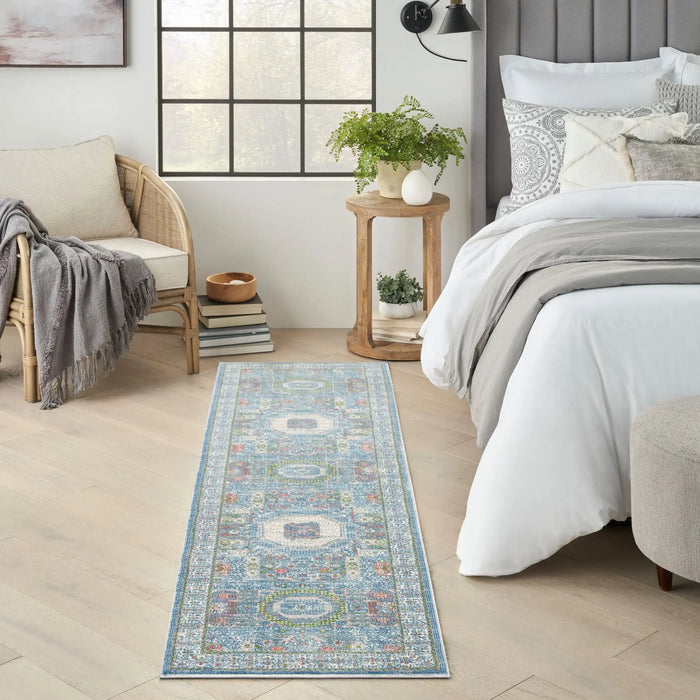 Nourison ankara global anr17 ivory light blue Blue, Ivory, Multicoloured Living Room Moroccan Rug.