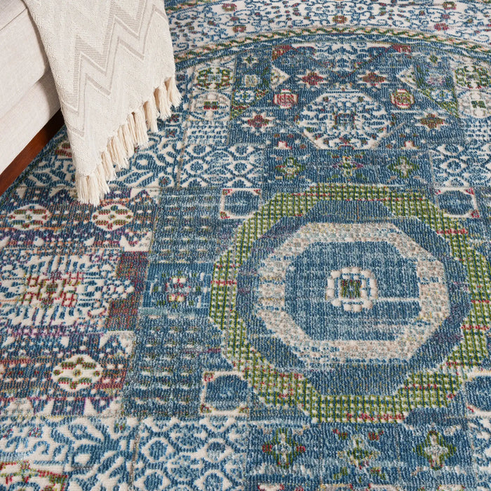 Nourison ankara global anr17 ivory light blue Blue, Ivory, Multicoloured Living Room Moroccan Rug.