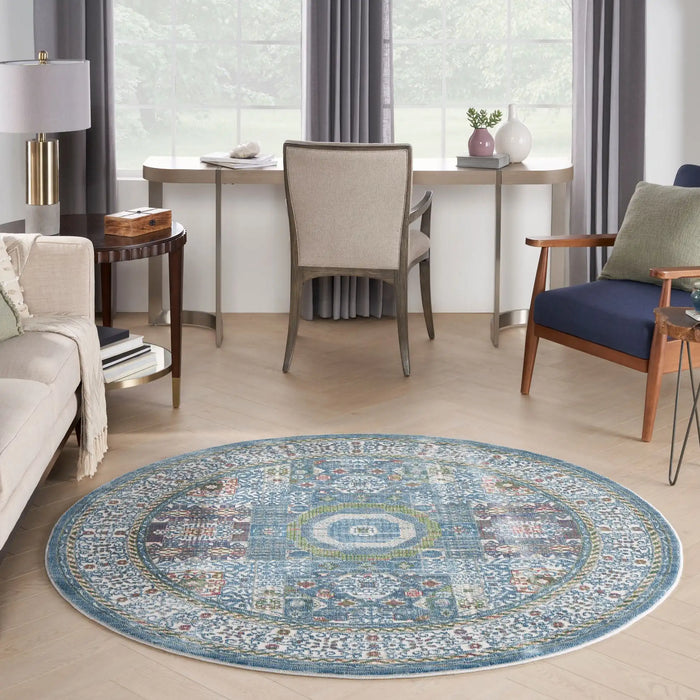 Nourison ankara global anr17 ivory light blue Blue, Ivory, Multicoloured Living Room Moroccan Rug.