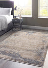 Origins aura hug cosimo distressed with fringe Blue, Grey Living Room Geometric Rug.