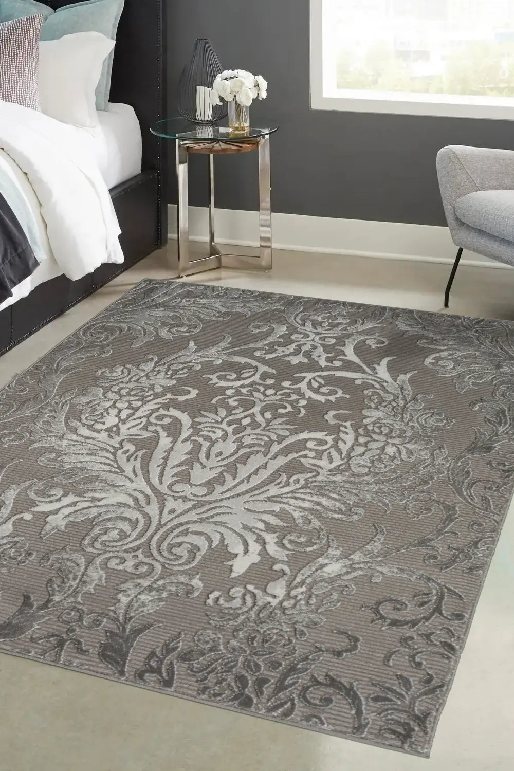 Dynamic Rugs Avery Avery Damask Grey Rug | Hard-wearing & Durable — RugsDirect Online