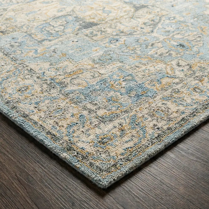 Avellino Vintage Beige Blue Gray Traditional Boho High Pile Living Dining Bedroom Rug AVL2300