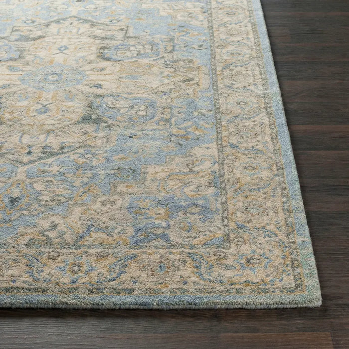 Avellino Vintage Beige Blue Gray Traditional Boho High Pile Living Dining Bedroom Rug AVL2300