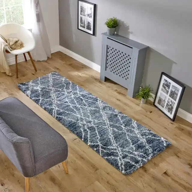 Asiatic alto al01 blue and cream Blue, Cream Living Room Shaggy Rug.