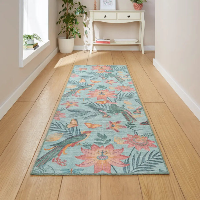 Catherine Lansfield Amaya Tropical Birds Green Washable Green Rug